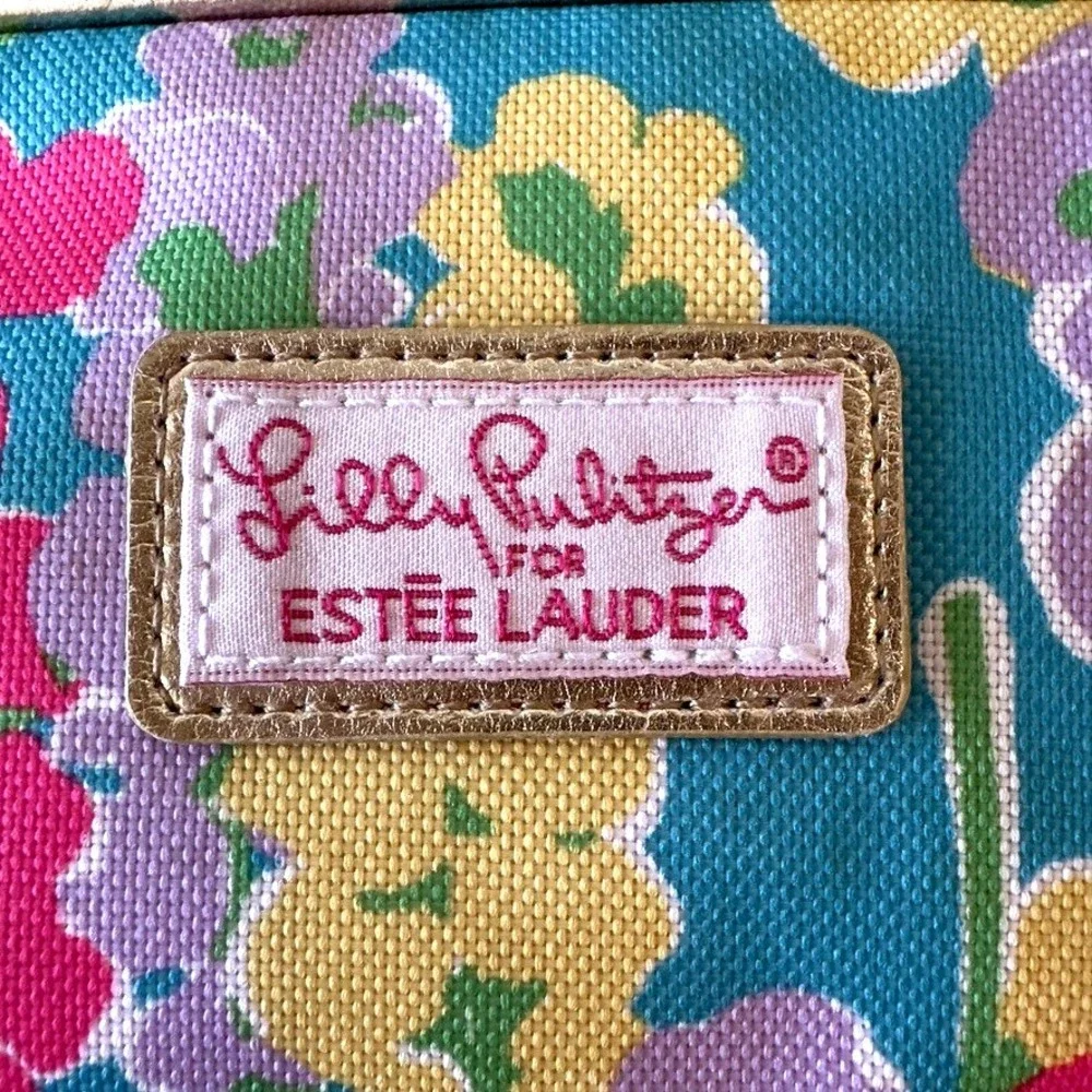 NEW Lilly Pulitzer for Estée Lauder Cosmetic Make-up Bag-Floral-Gold Trim-Sz Sml